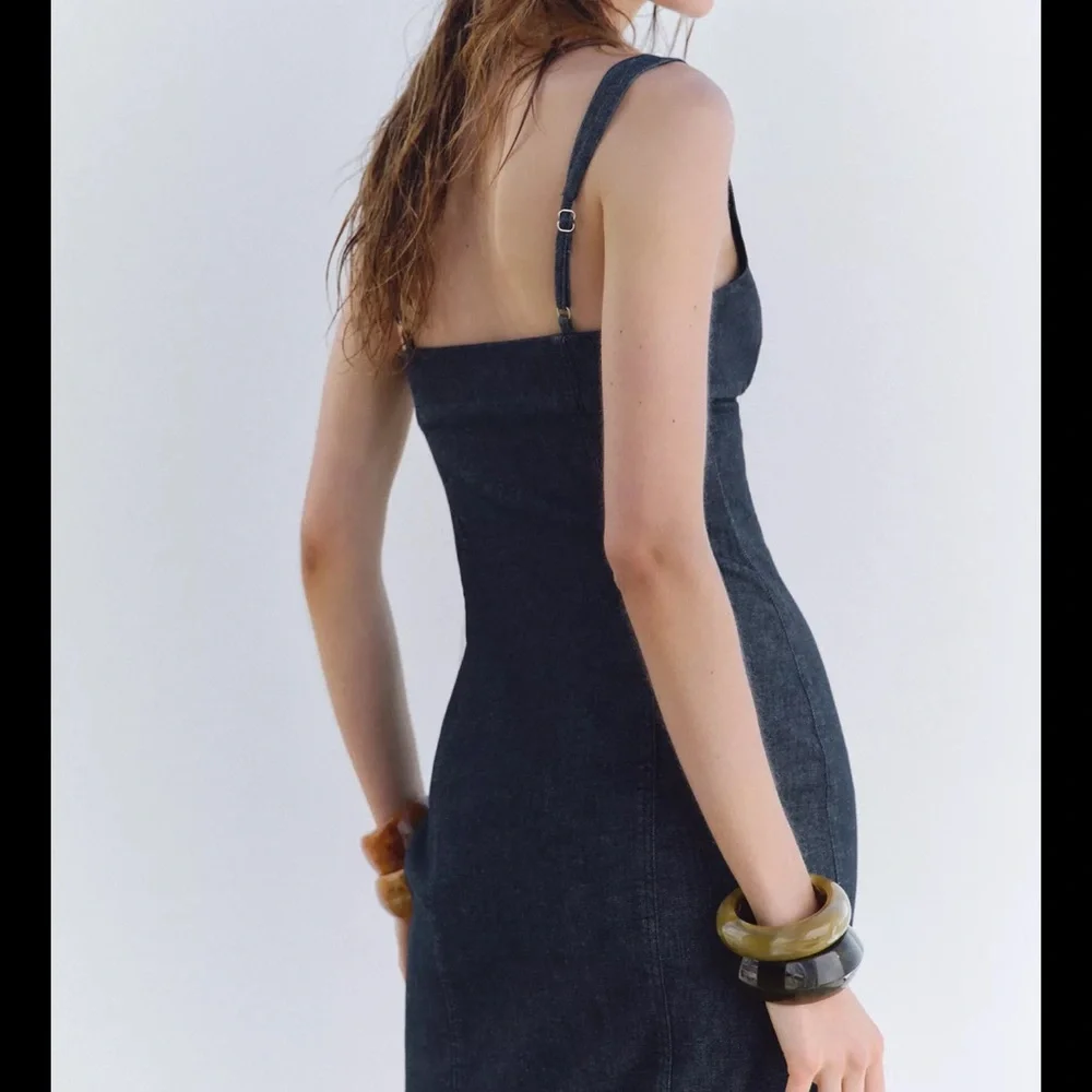 Zara Black Denim Midi Dress - Picture 8 of 9